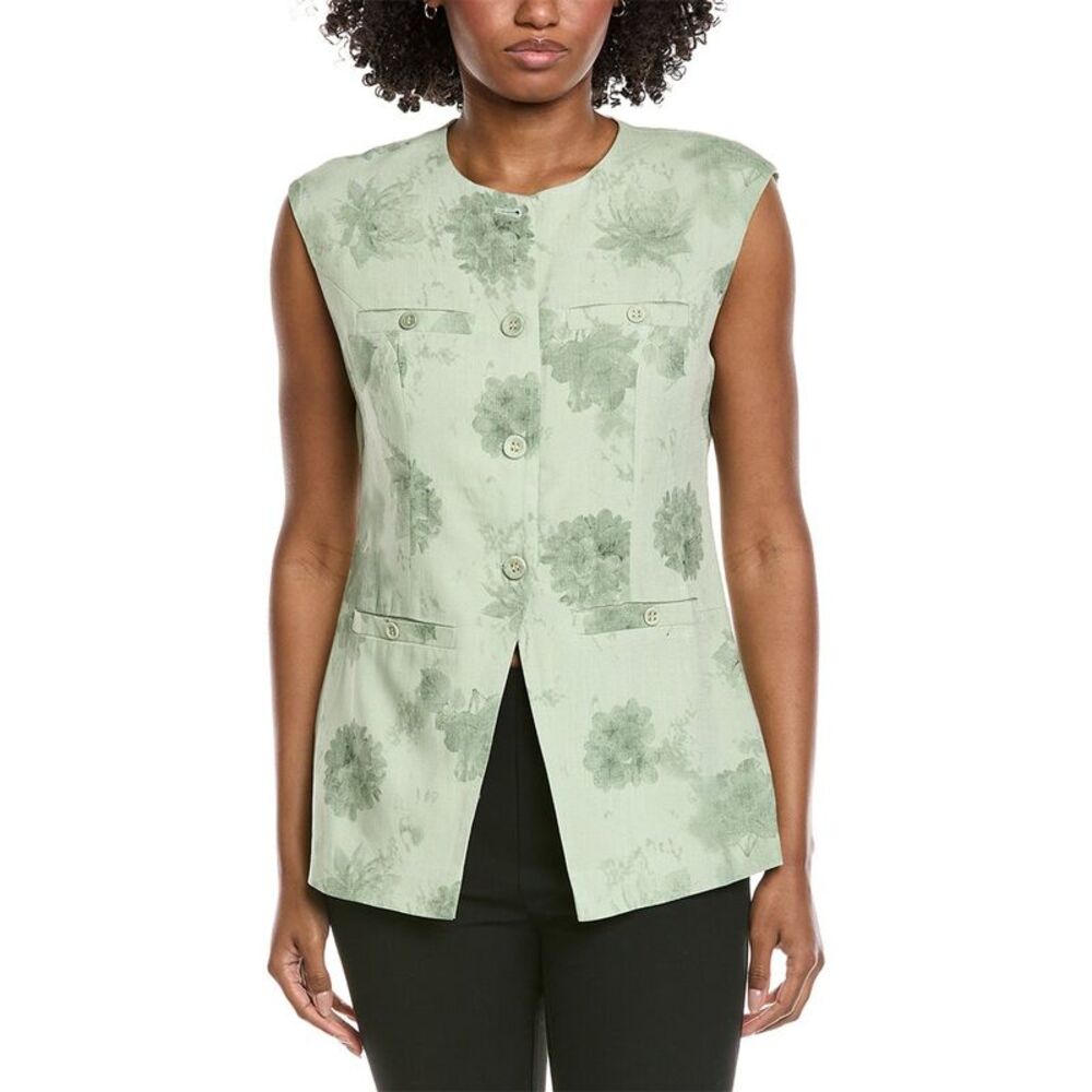 Gracia Womens Printed Linen-Blend Vest, Green